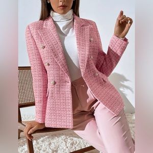 Plaid Print Double Breasted Blazer